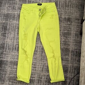Express Neon Yellow Distressed Skinny Jeans